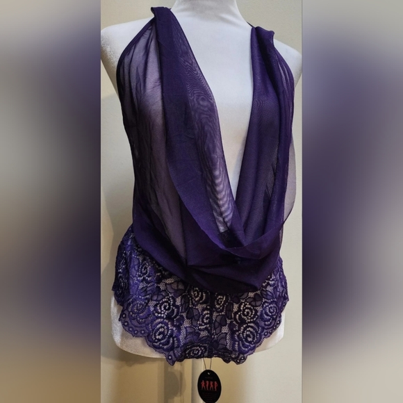 XXL🔥Sexy🔥 Very Flattering Lingerie One Piece Drape Front Halter Style Bodysuit - Picture 2 of 6